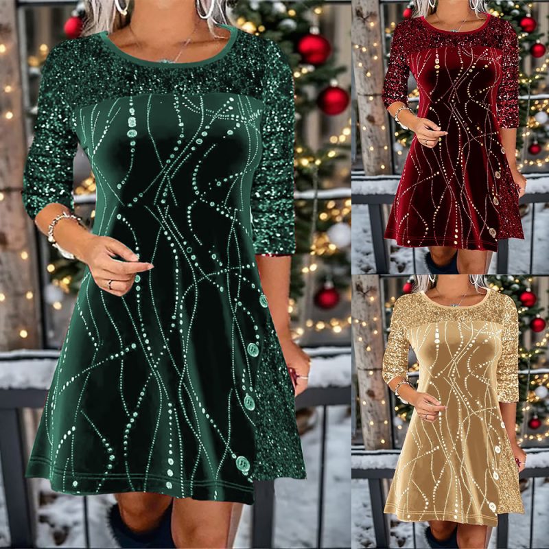 Sequin Stitching A-Line Dress - Image 3
