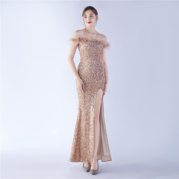 Off-Shoulder Velvet Sequin Gown - Image 2