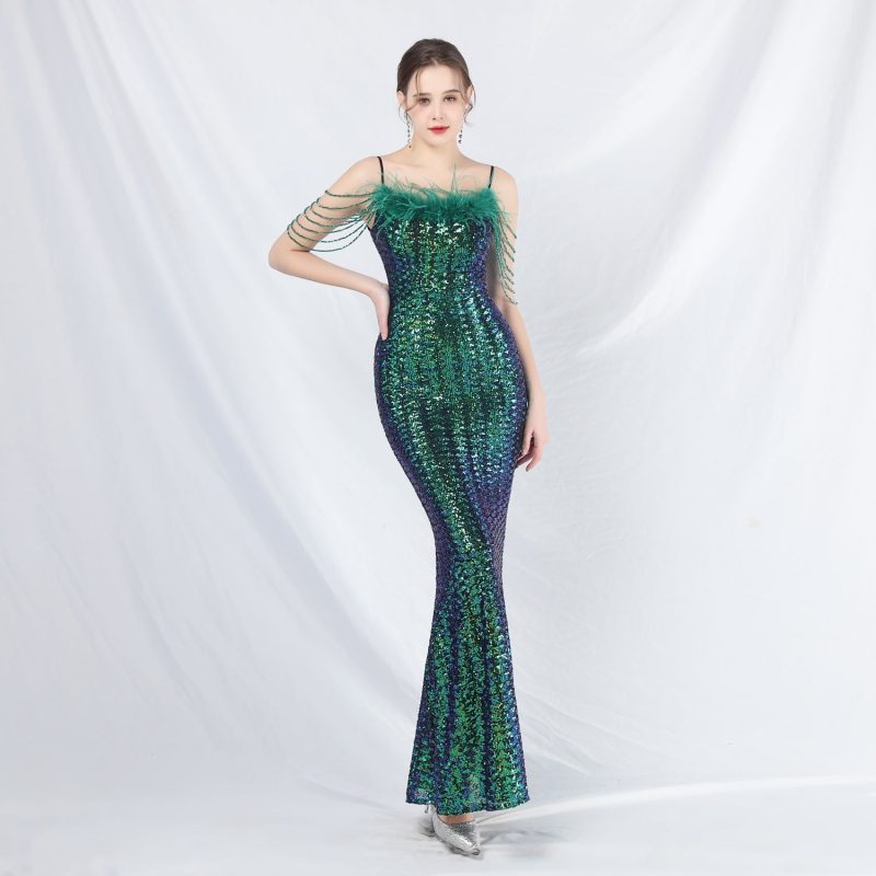 Colorful Sequin Feather Gown - Image 2