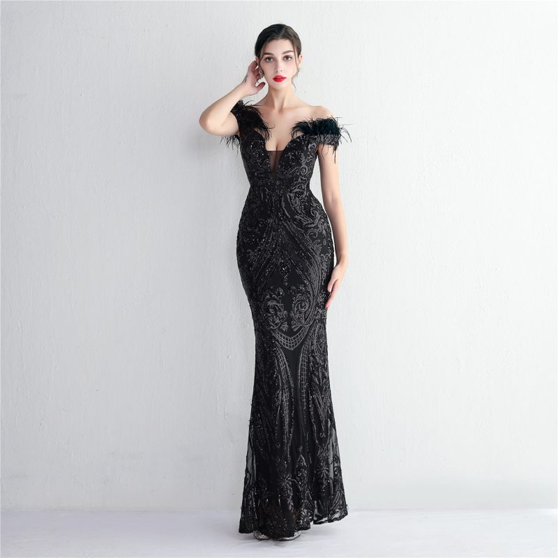 3D Floral Sequin Evening Dress - Image 2
