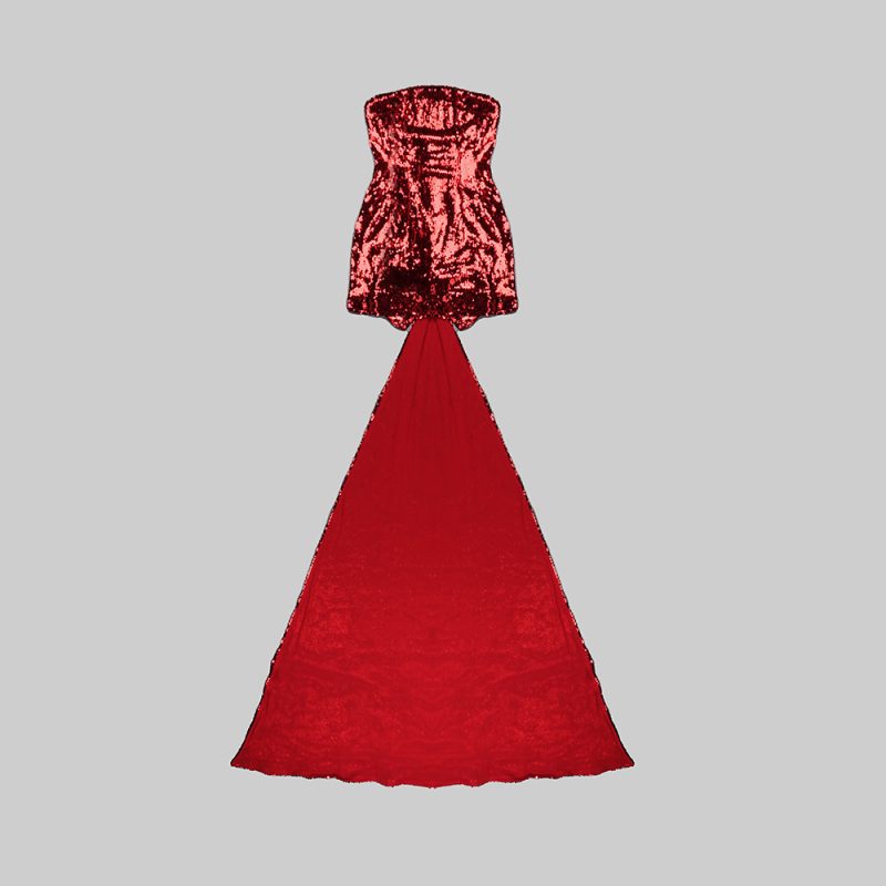 Wine Red Bow Sequin Dress - Image 3