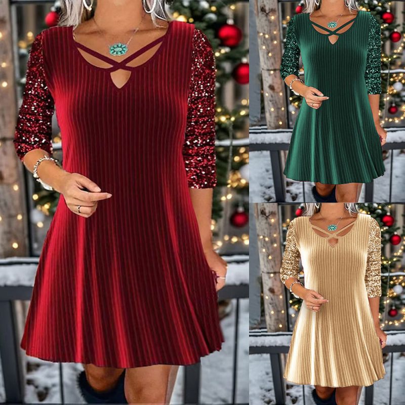 Sequin V-Neck Casual Dress - Image 4