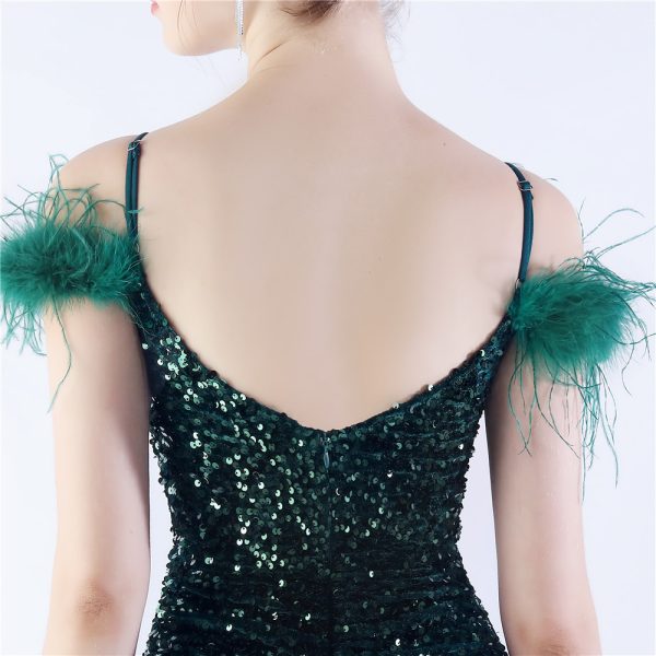 Luxury Feather Sequin Gown - Image 3