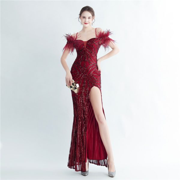 Floral Sequin Feather Gown - Image 3