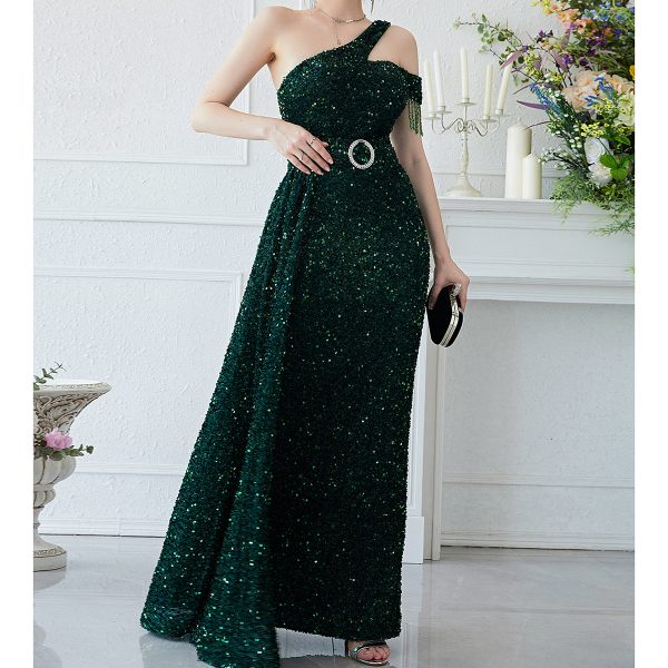 Elegant Off-Shoulder Sequin Fishtail Dress