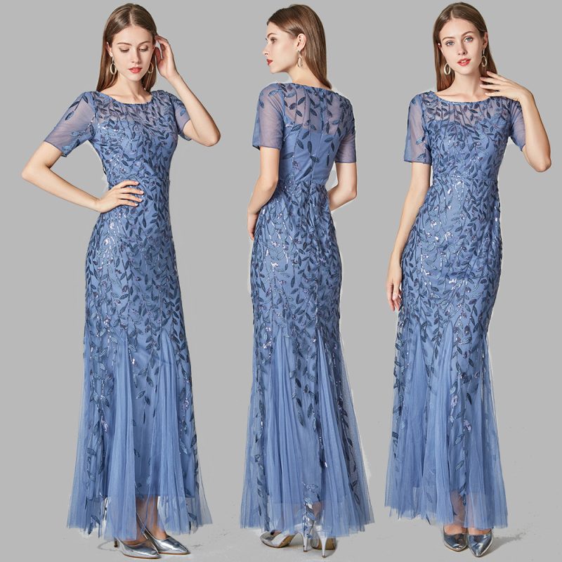 Elegant Mesh Sequin Fishtail Dress - Image 4