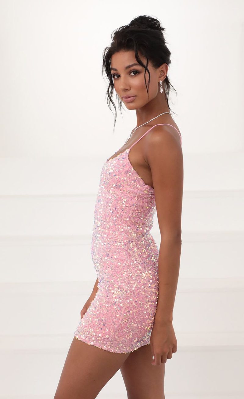 Shiny Velvet Sequin Mini Dress - Image 2