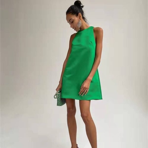 Figure Flattering Satin A-Line Dress - Image 2