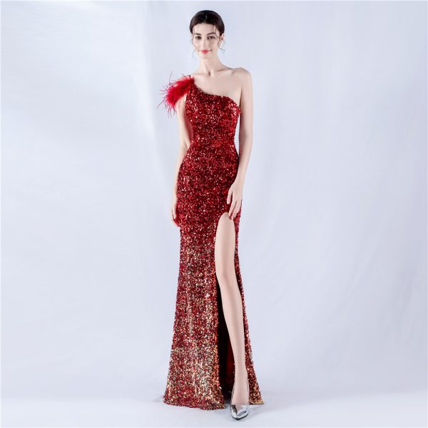 Velvet Sequin Feather Gown - Image 3