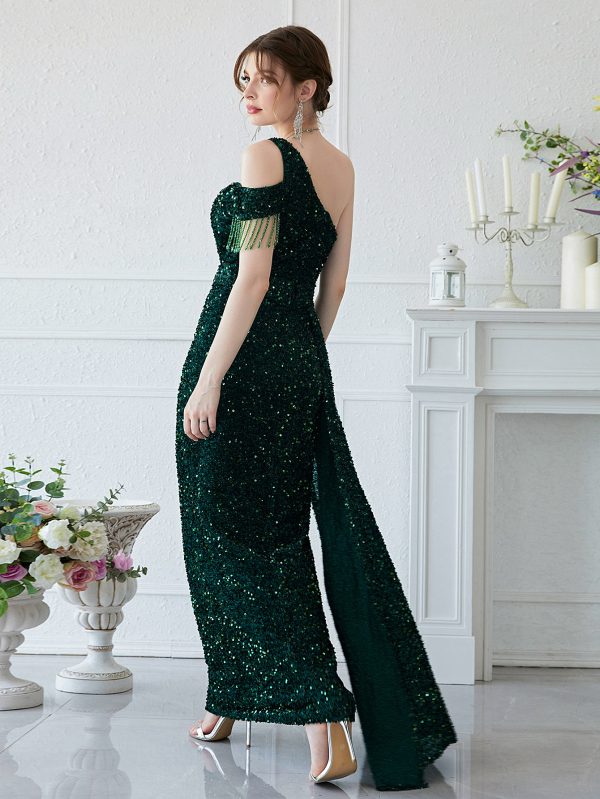 Elegant Off-Shoulder Sequin Fishtail Dress - Image 2