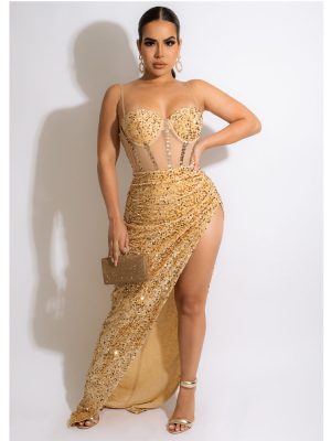 Sexy V-Neck Sequin Maxi Dress