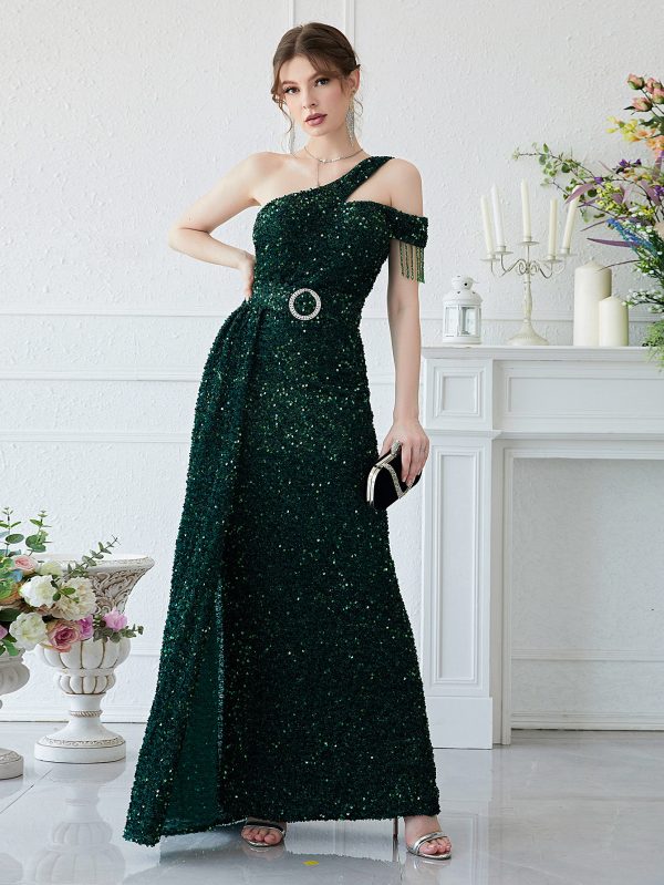 Elegant Off-Shoulder Sequin Fishtail Dress - Image 4