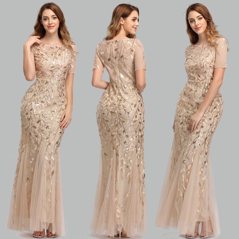 Elegant Mesh Sequin Fishtail Dress - Image 3