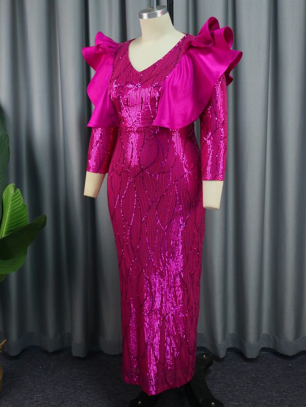 Waist-Slimming Ruffle Sequin Dress - Image 2