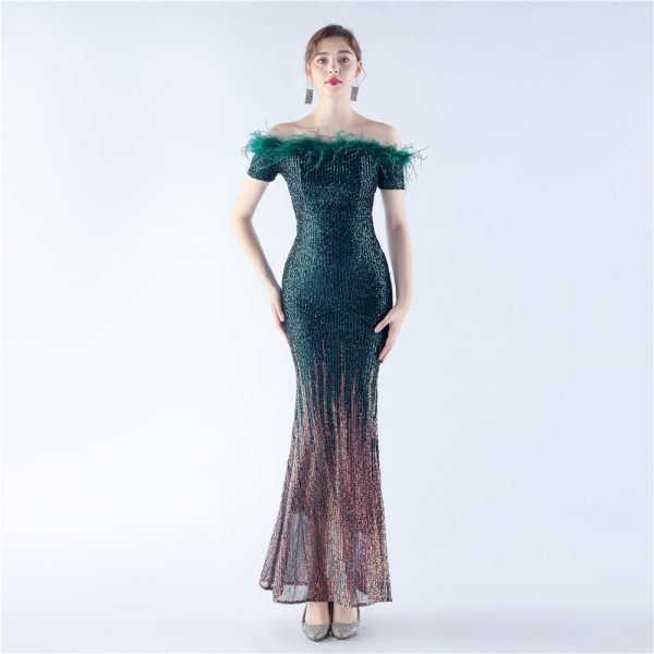 Off-Shoulder Gradient Sequin Gown - Image 4