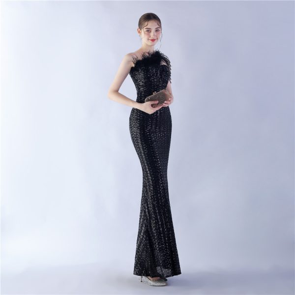 Beaded Sequin Ostrich Gown - Image 4