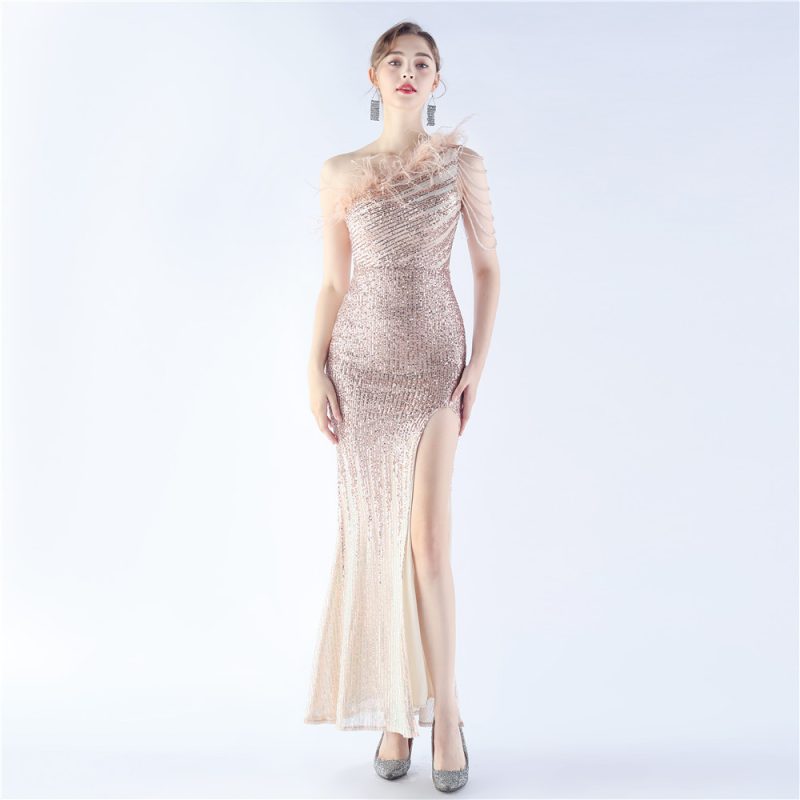 Gradient Sequin Feather Gown - Image 2