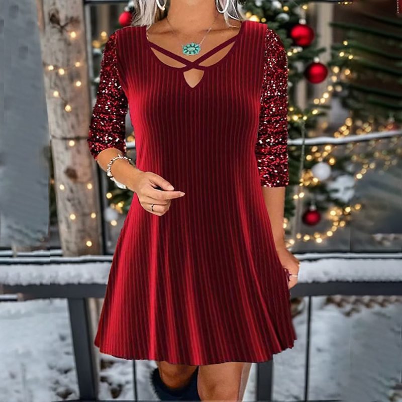 Sequin V-Neck Casual Dress - Image 2