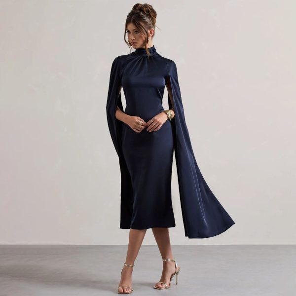 Artificial Silk Turtleneck Midi Dress - Image 2