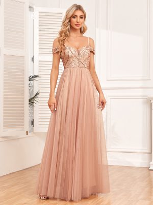 Off-Shoulder Sequin Tulle Dress