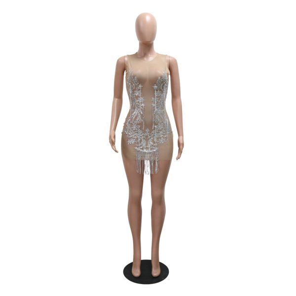 Sheer Sequin Tassel Sheath Dress - Image 4