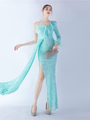 Feather Ruffled Sequin Dress