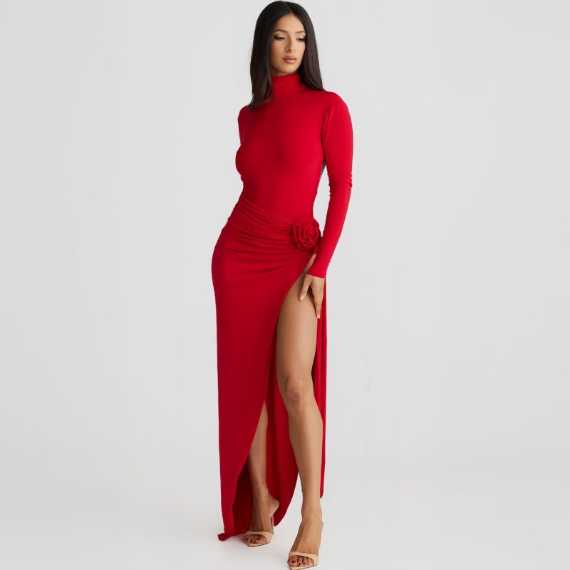 Autumn Backless High Collar Slit Jumpsuit
