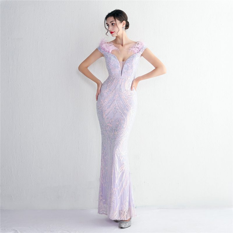 3D Floral Sequin Evening Dress - Image 4