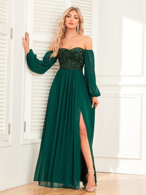 Elegant Off-Shoulder Sequin Gown