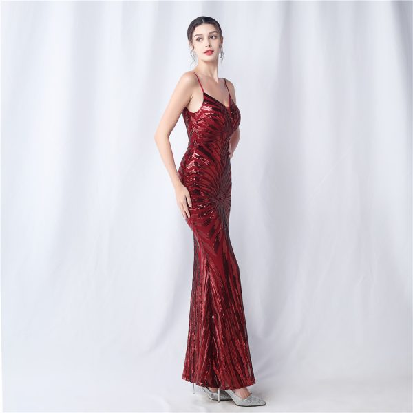 Floral Sequin Sling Evening Gown - Image 4