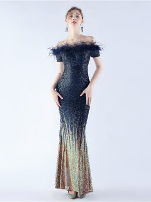 Off-Shoulder Gradient Sequin Gown