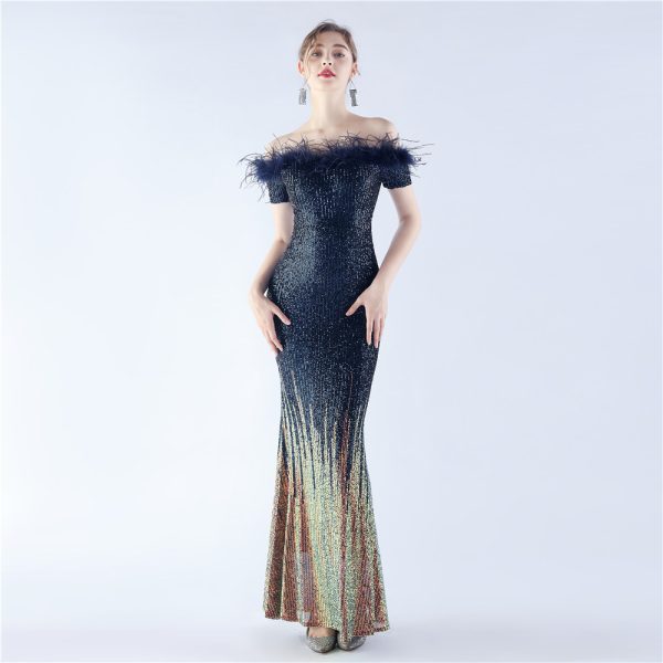 Off-Shoulder Gradient Sequin Gown