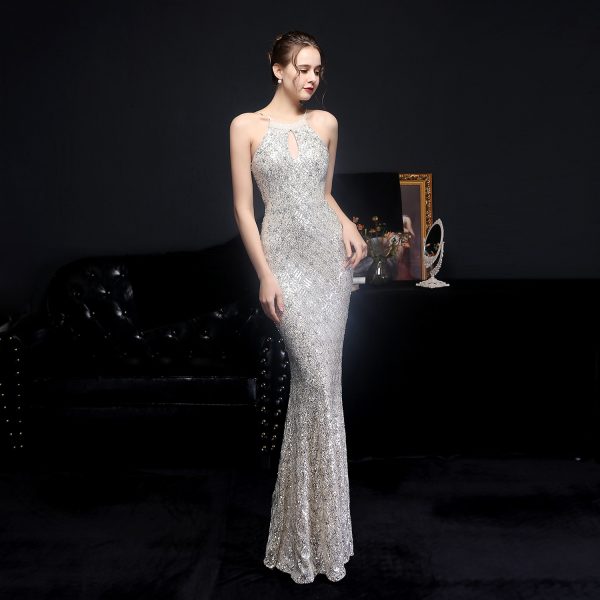 Elegant Halter Sequin Fishtail Dress - Image 2