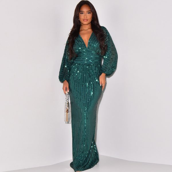 Sexy V-Neck Sequin Maxi Dress - Image 3