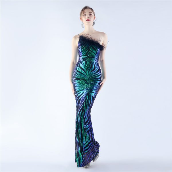 Floral Sequin Feather Gown - Image 3