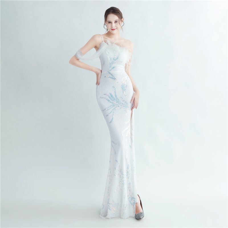 Beaded Ostrich Feather Gown - Image 4