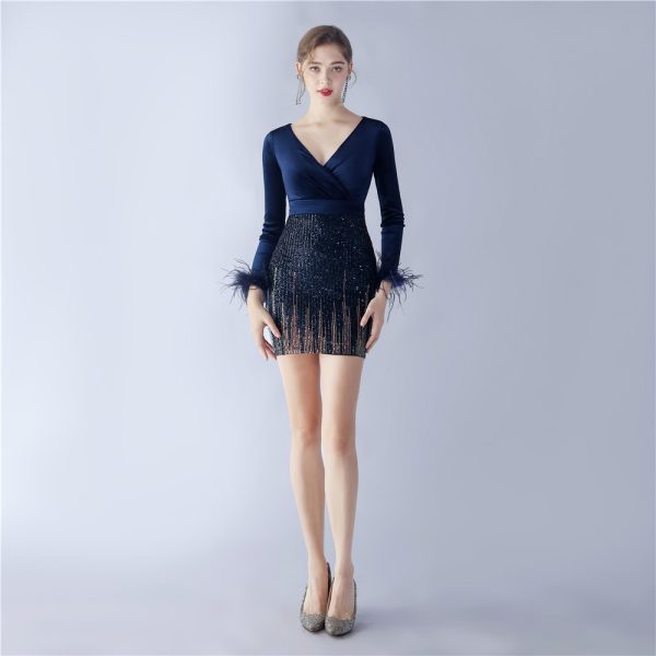 Sequin Velvet Feather Mini Dress - Image 3