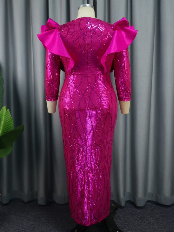 Waist-Slimming Ruffle Sequin Dress - Image 3