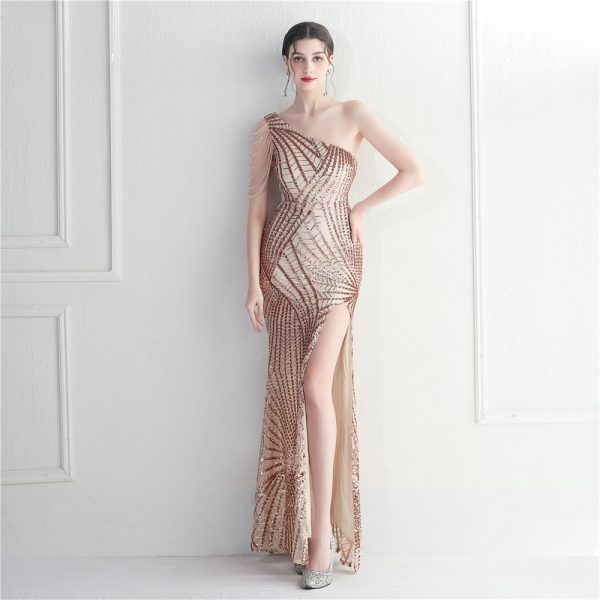 Floral One-Shoulder Sequin Gown - Image 2