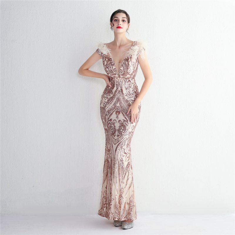 3D Floral Sequin Evening Dress - Image 3