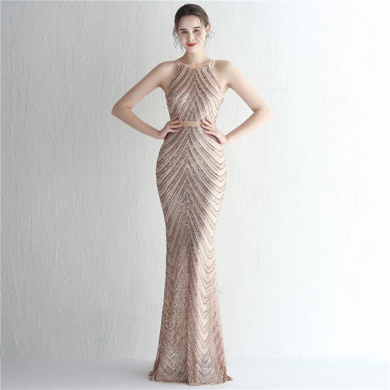 Floral Sequin Halter Dress - Image 3