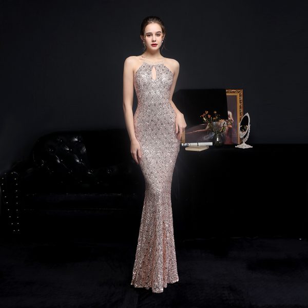 Elegant Halter Sequin Fishtail Dress