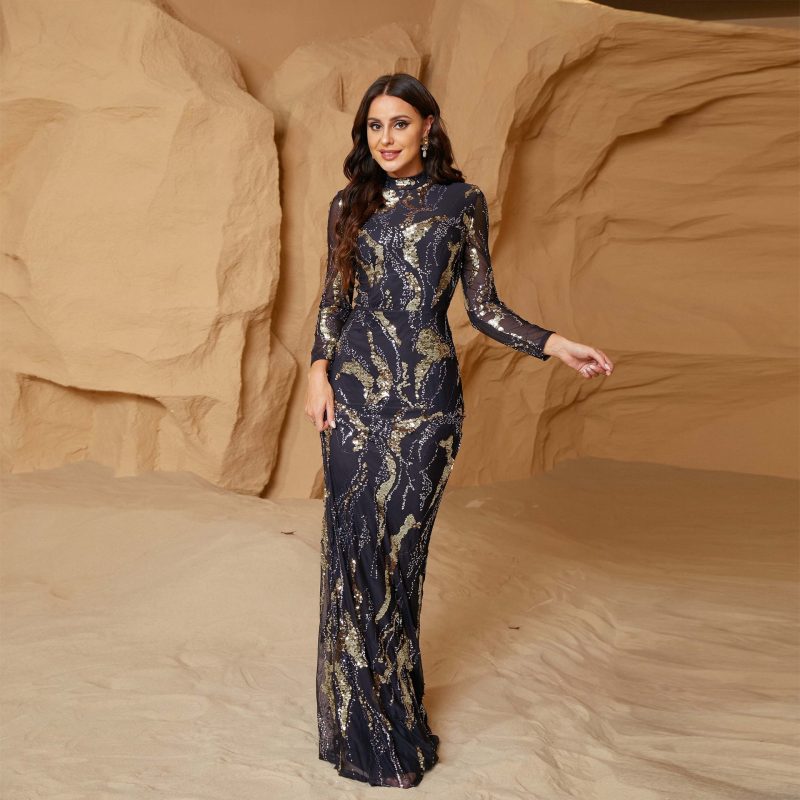 Slim Fit Sequined Evening Dress
