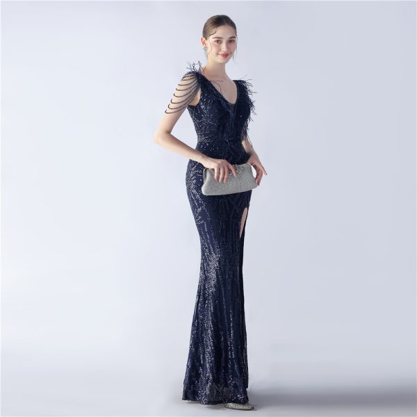 Feather Beaded Sequin Dress - Image 3