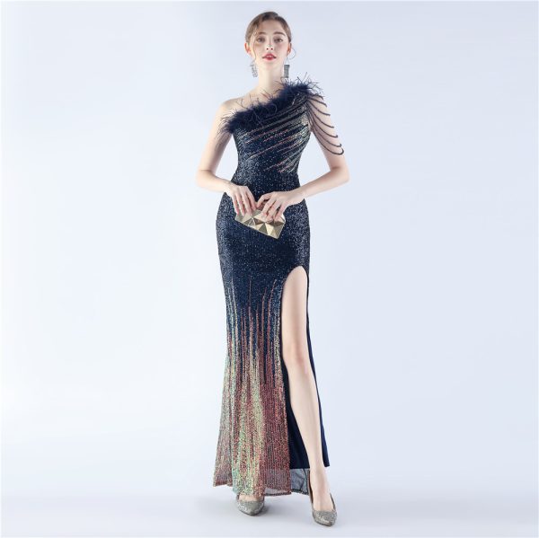 Gradient Sequin Feather Gown