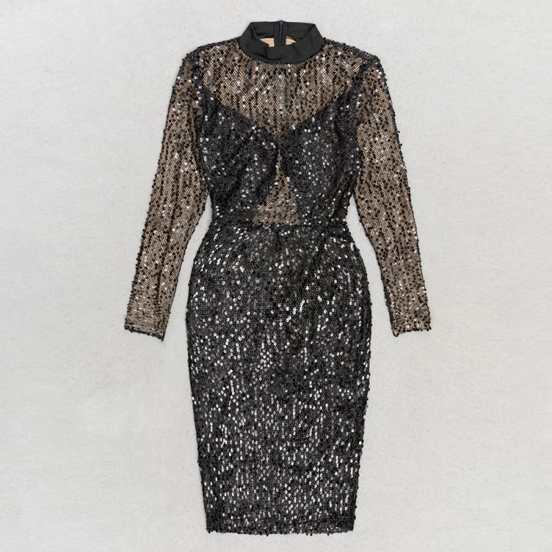 Mesh Stitching Sequined Dress - Image 3