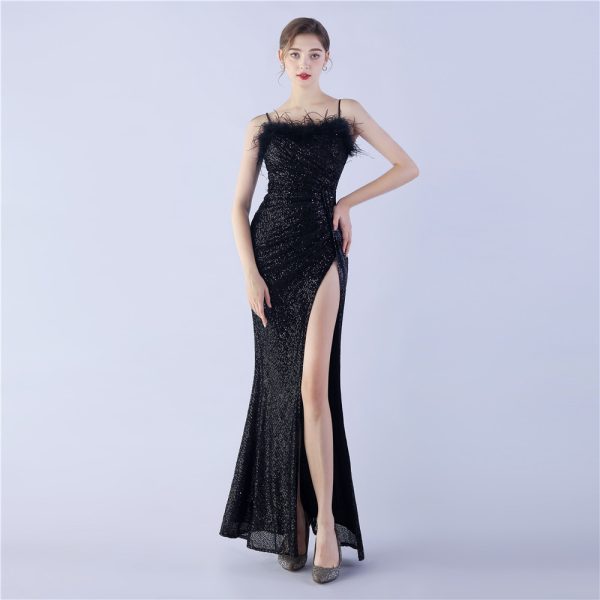 Feather Sequin Bandeau Slit Dress - Image 4