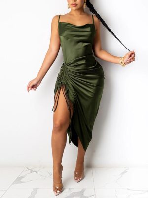 Split Pleated Sling Dress