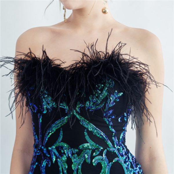 Feather Trim Tube Top Gown - Image 3