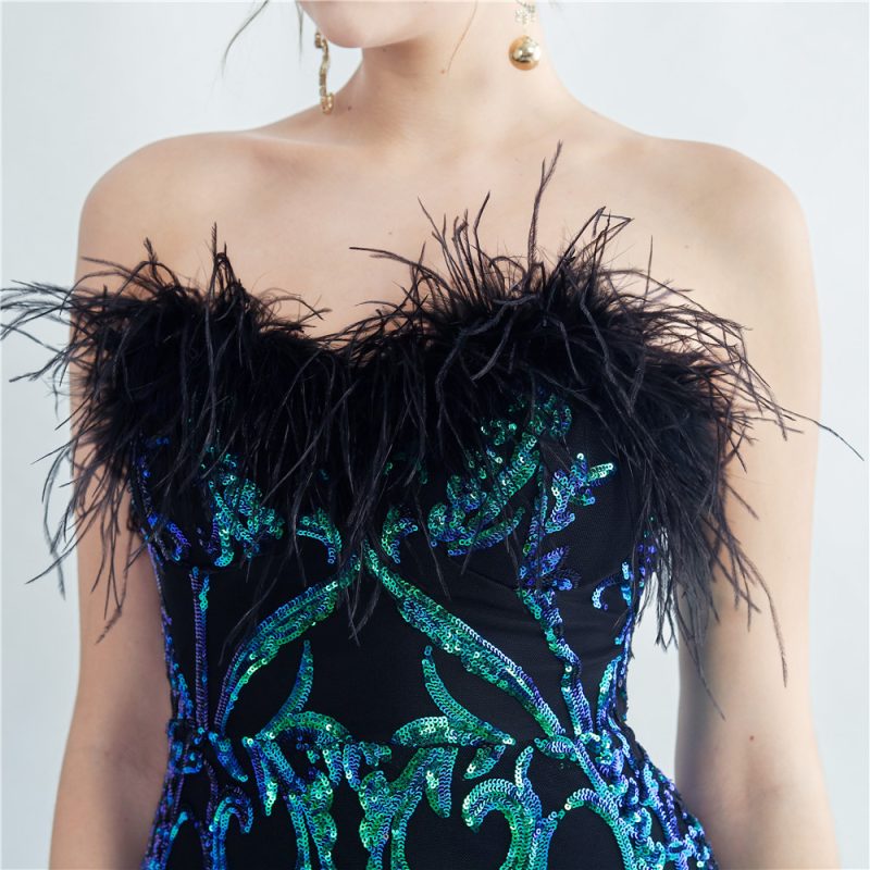 Feather Trim Tube Top Gown - Image 3